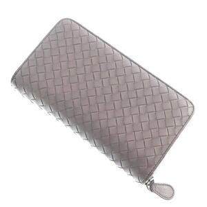 Bottega Veneta Wallet Zip Around Long Lambskin Beige Intrecciato
